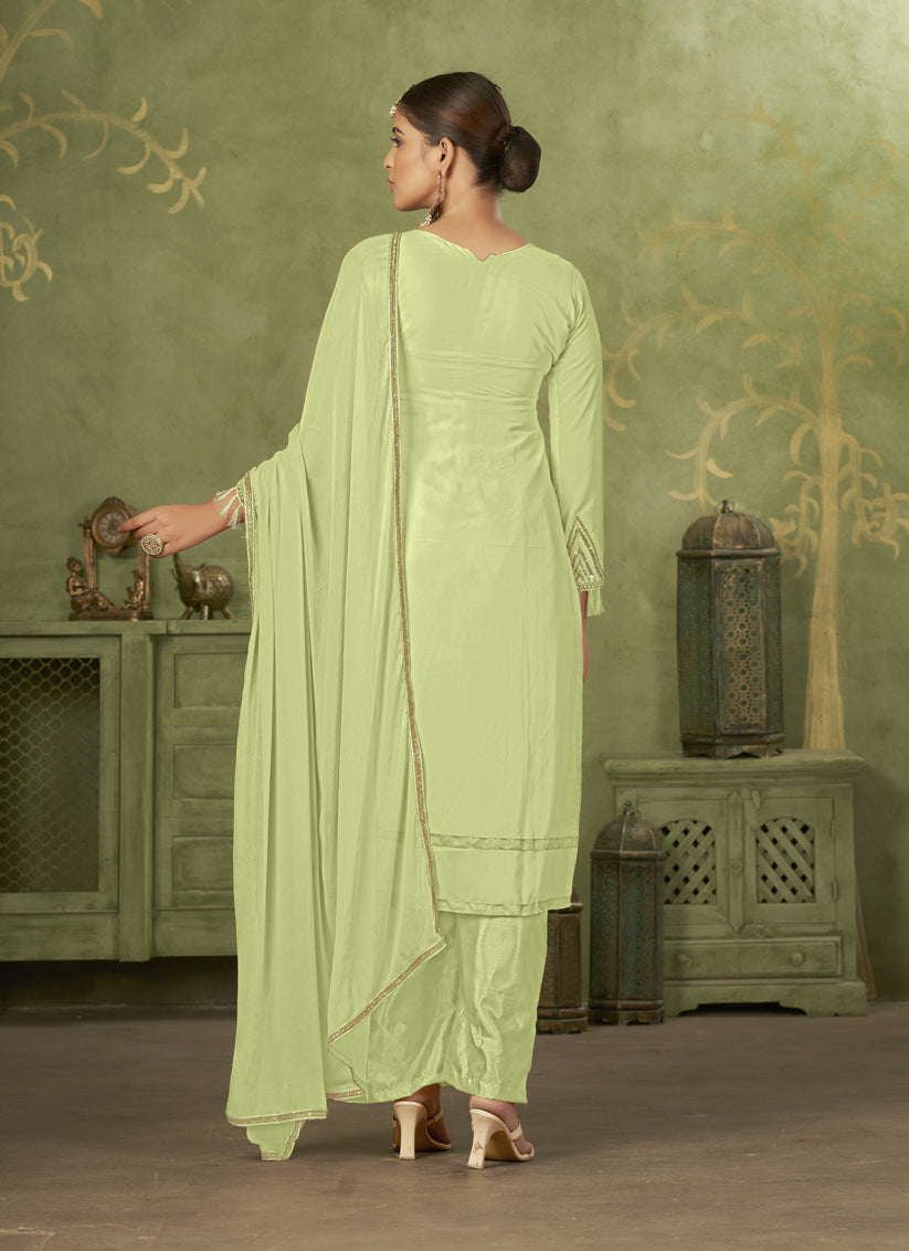 Pista Green Georgette Embroidered Palazzo Suit