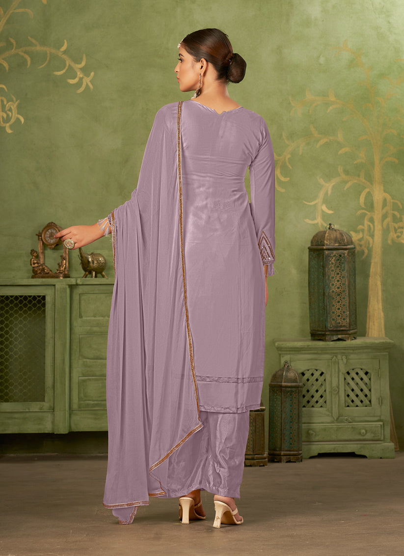 Purple Georgette Embroidered Palazzo Suit