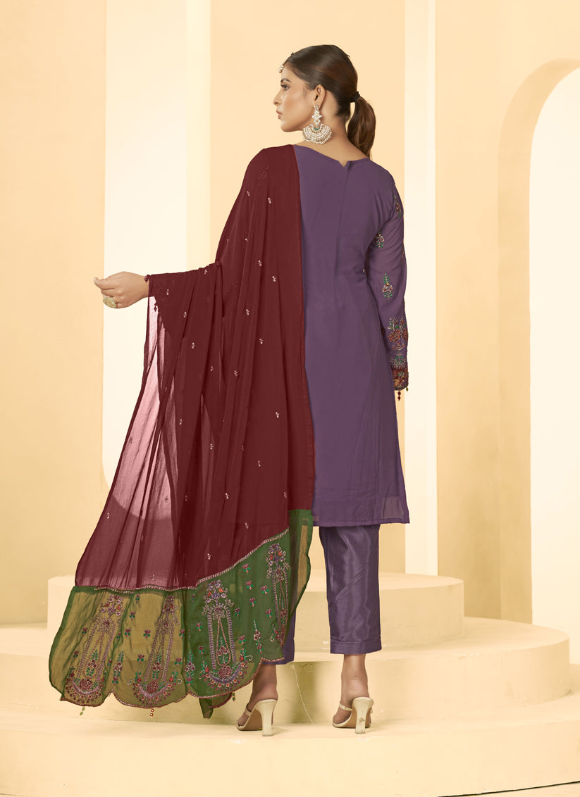 Purple Georgette Embroidered Salwar Kameez Suit