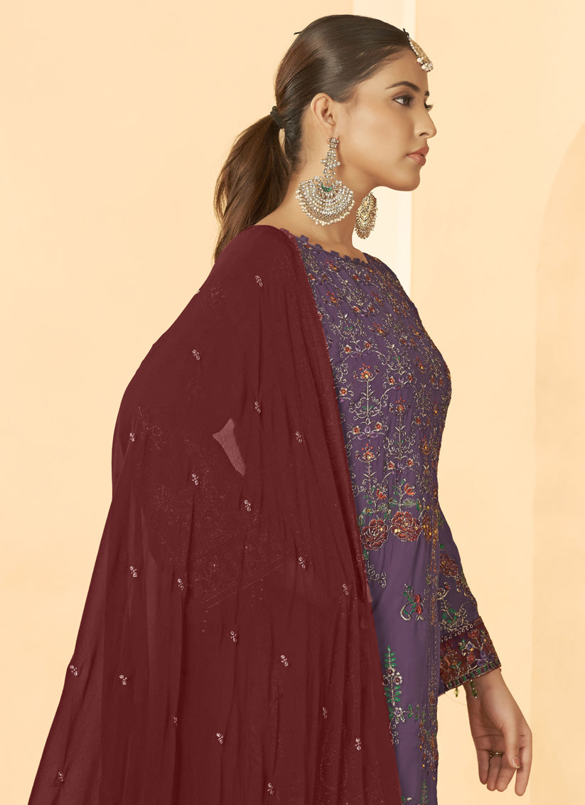 Purple Georgette Embroidered Salwar Kameez Suit