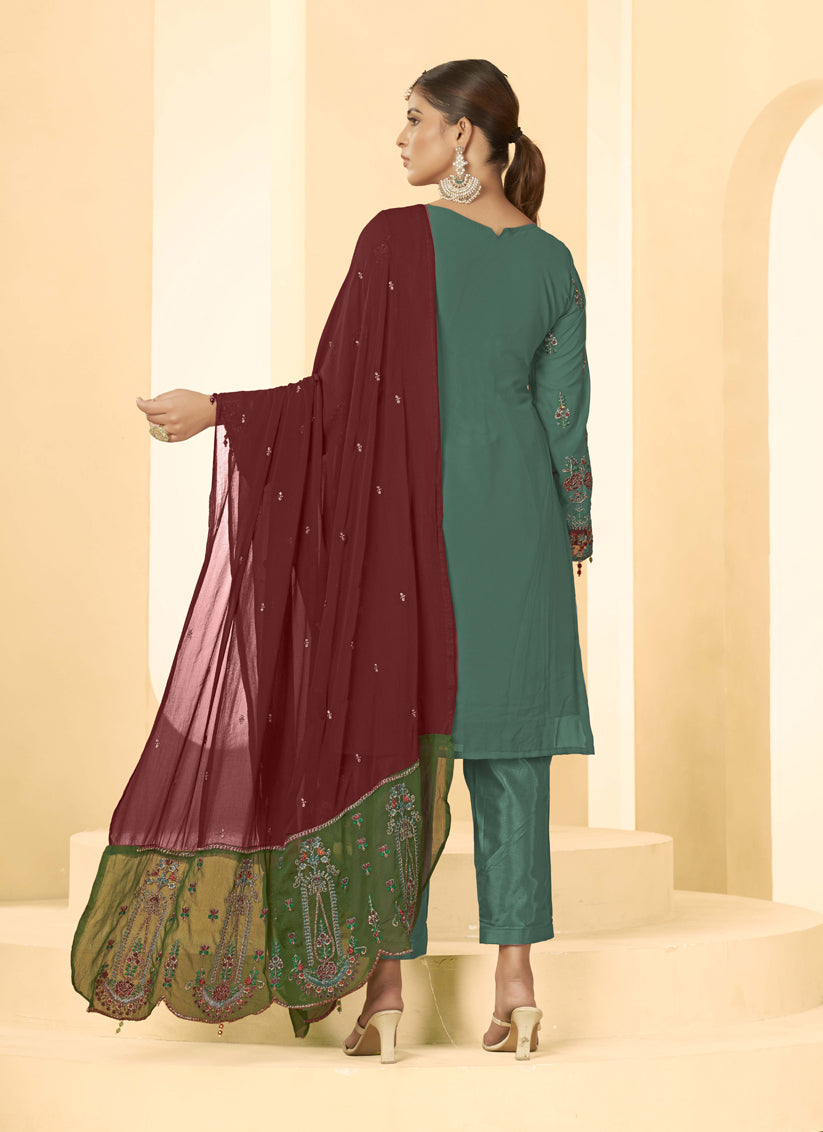 Green Georgette Embroidered Salwar Kameez Suit