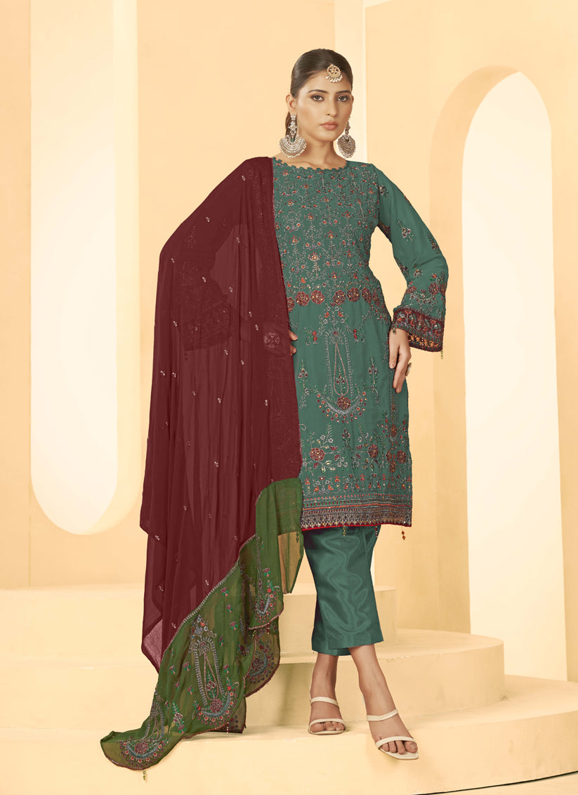 Green Georgette Embroidered Salwar Kameez Suit