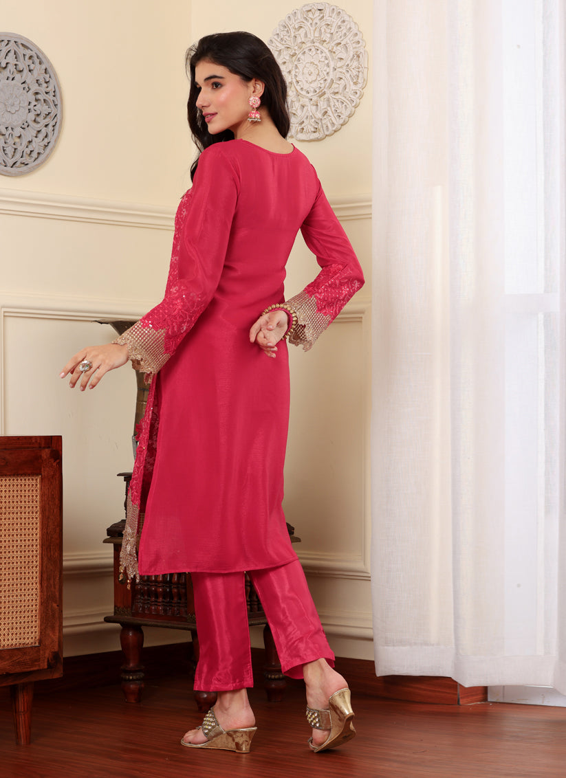 Magenta Chinon Silk Embroidered Pakistani Suits