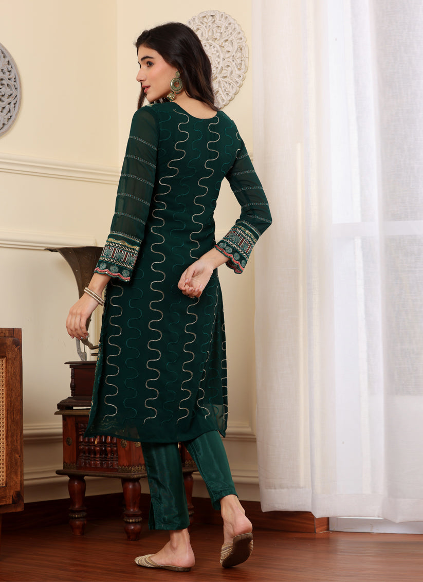 Green Georgette Embroidered Pakistani Suits