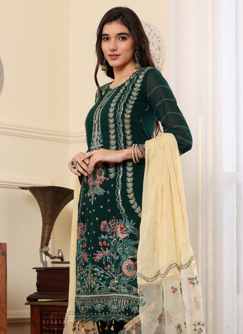 Green Georgette Embroidered Pakistani Suits