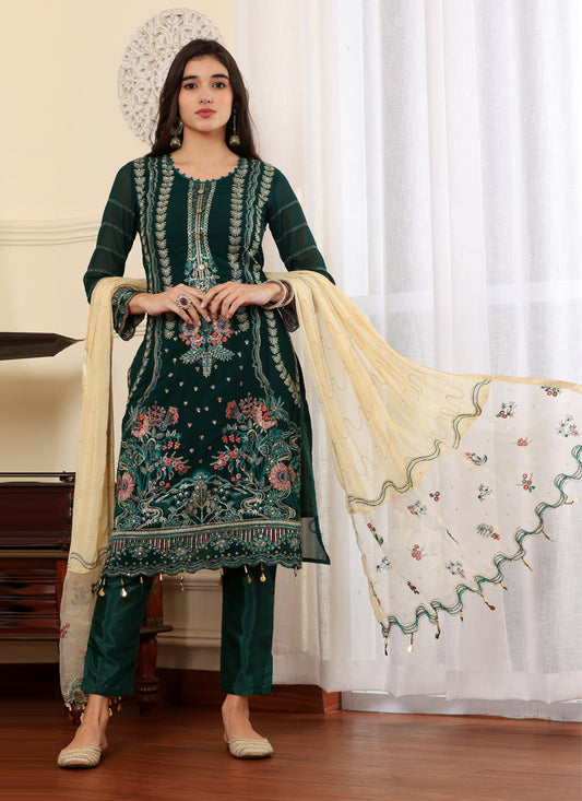 Green Georgette Embroidered Pakistani Suits