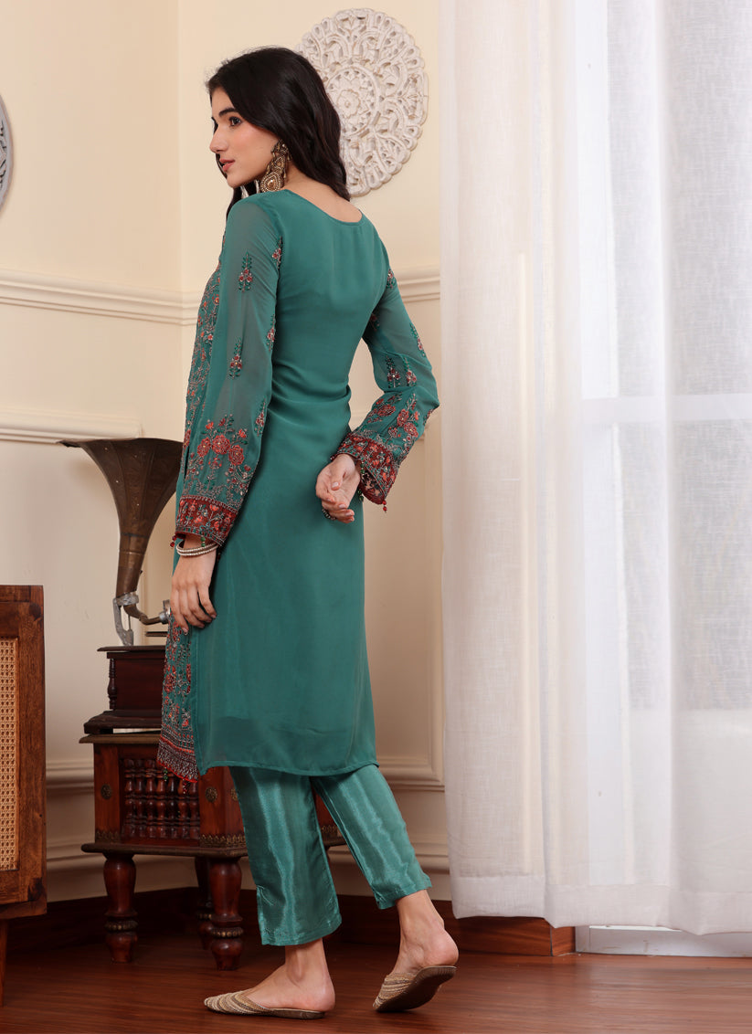 Teal Georgette Embroidered Pakistani Suits