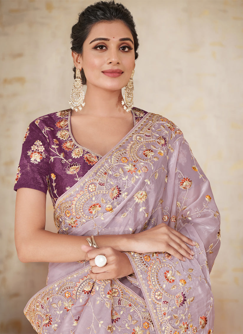 Mauve Heavy Embrodiered Designer Wedding Saree