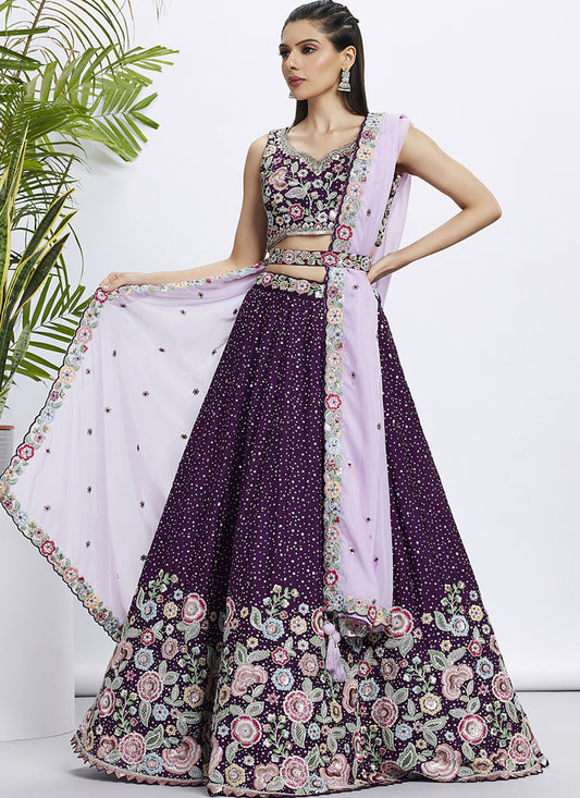 Magenta Faux Chiffon Embroidered Designer Lehenga Choli