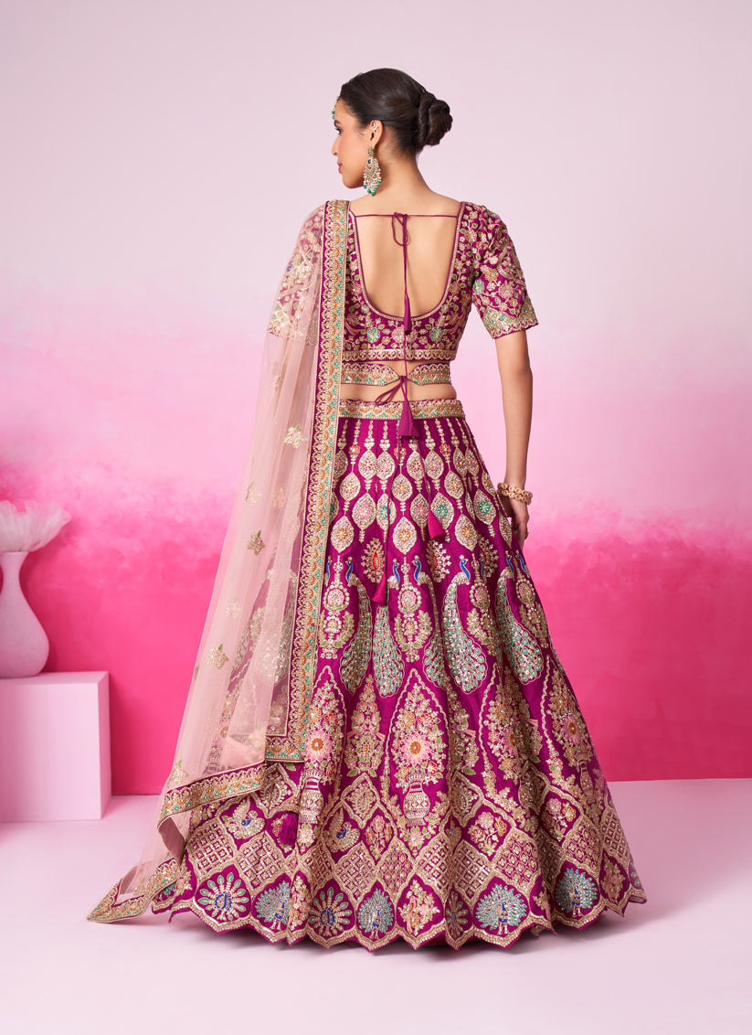 Magenta Silk Embroidered Designer Bridal Lehenga Choli