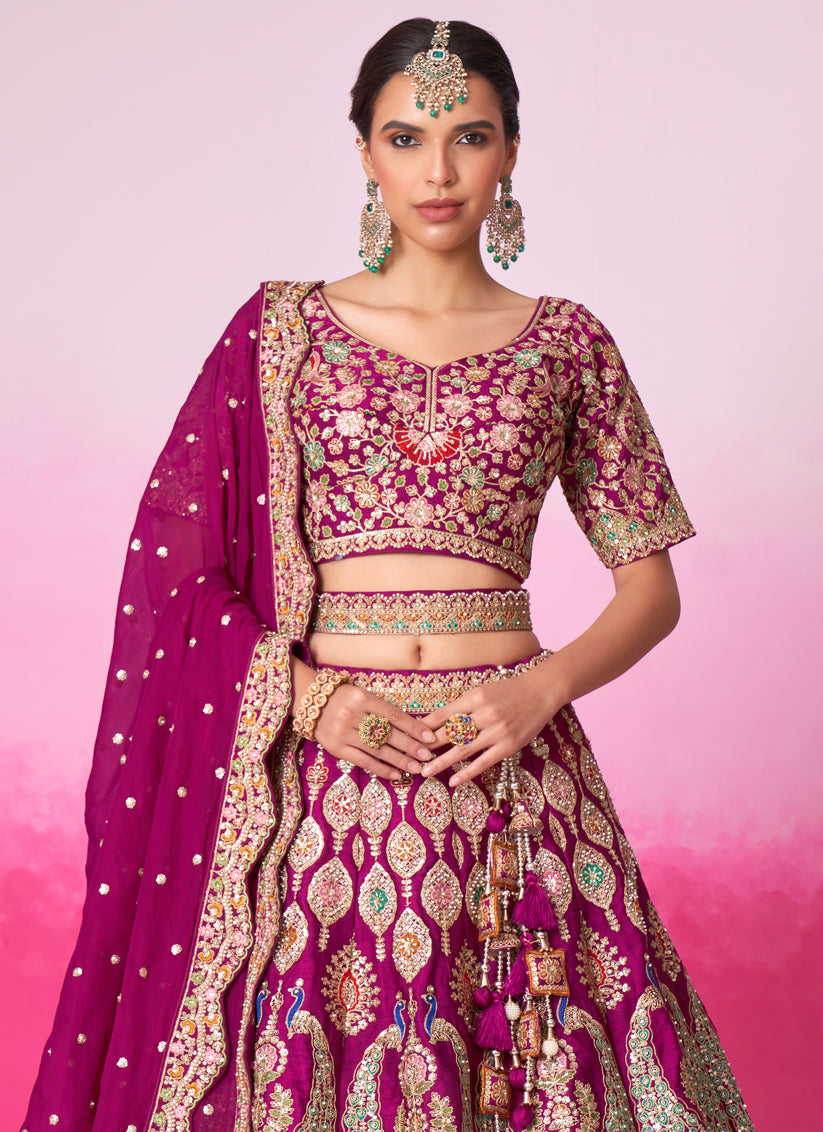 Magenta Silk Embroidered Designer Bridal Lehenga Choli