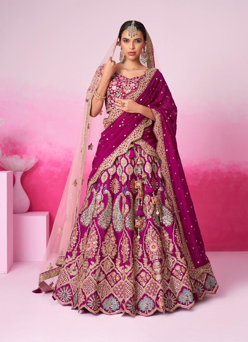 Magenta Silk Embroidered Designer Bridal Lehenga Choli