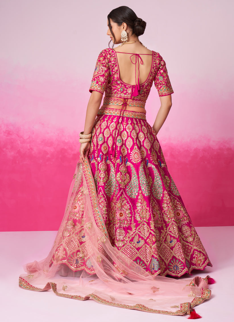 Rani Pink Silk Embroidered Designer Bridal Lehenga Choli