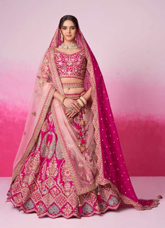 Rani Pink Silk Embroidered Designer Bridal Lehenga Choli