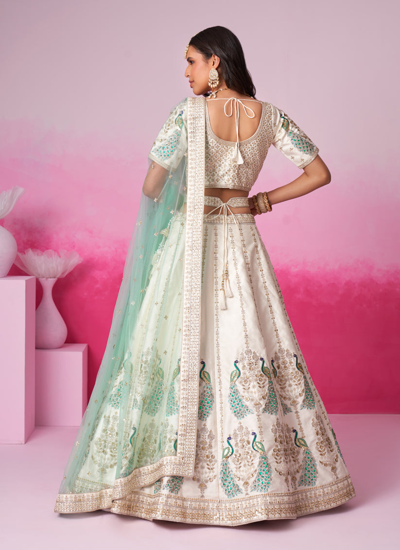 Off White Silk Embroidered Designer Lehenga Choli