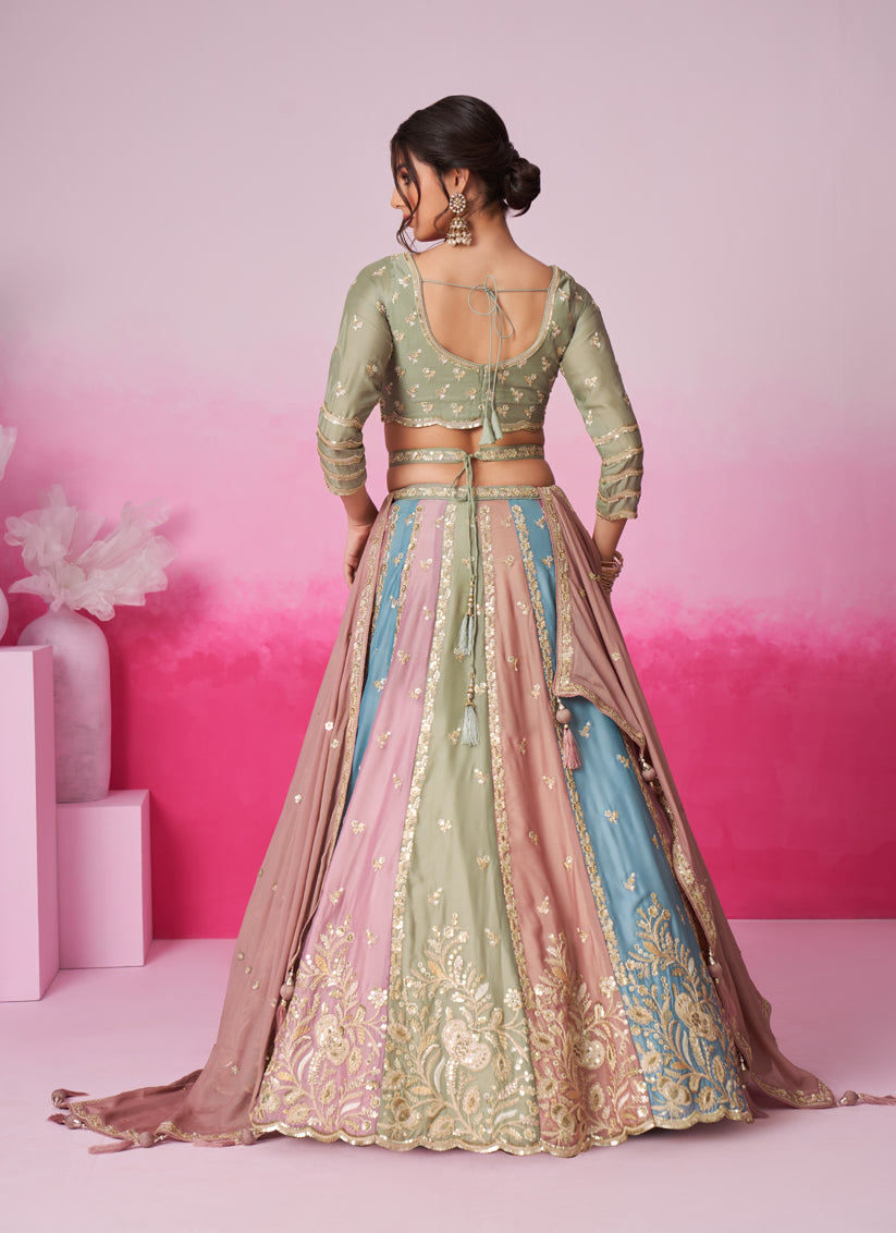 Multicolor Faux Chiffon Embroidered Designer Lehenga Choli