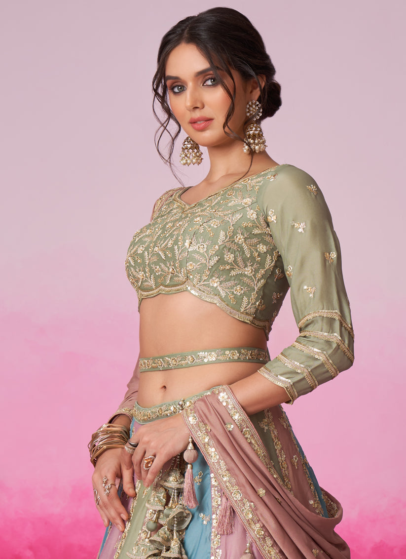 Multicolor Faux Chiffon Embroidered Designer Lehenga Choli