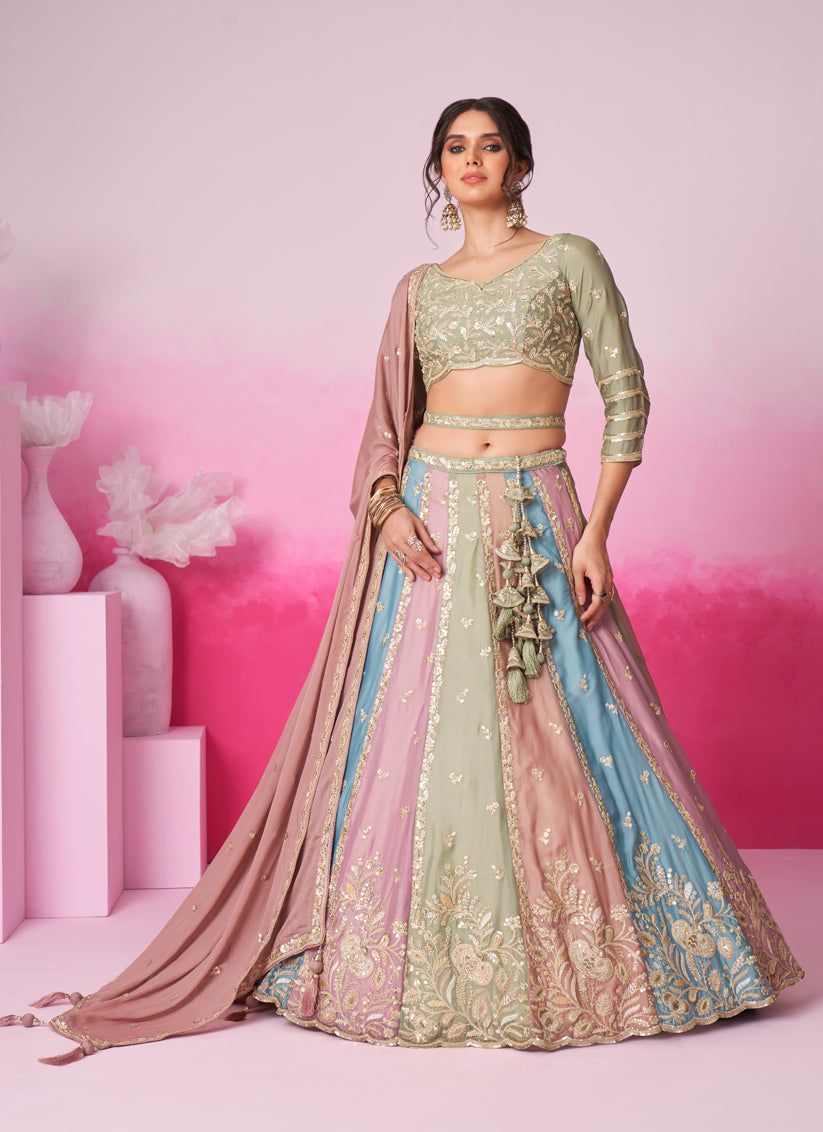 Multicolor Faux Chiffon Embroidered Designer Lehenga Choli