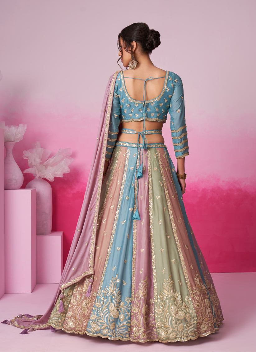 Multicolor Faux Georgette Embroidered Designer Lehenga Choli