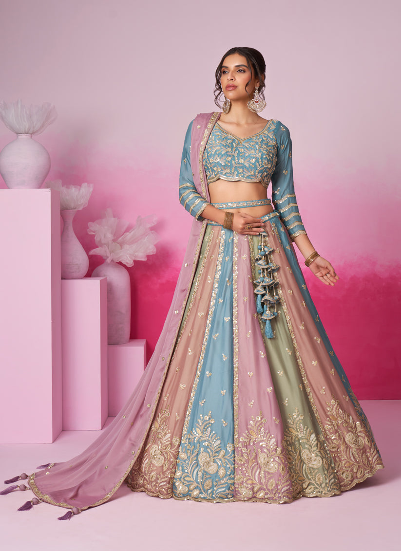 Multicolor Faux Georgette Embroidered Designer Lehenga Choli