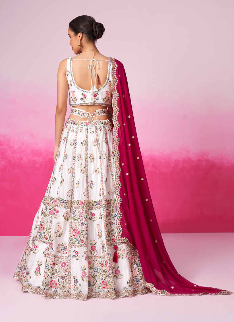 Pearl White Faux Georgette Embroidered Designer Lehenga Choli