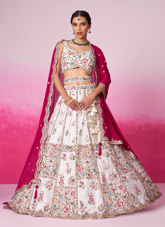 Pearl White Faux Georgette Embroidered Designer Lehenga Choli