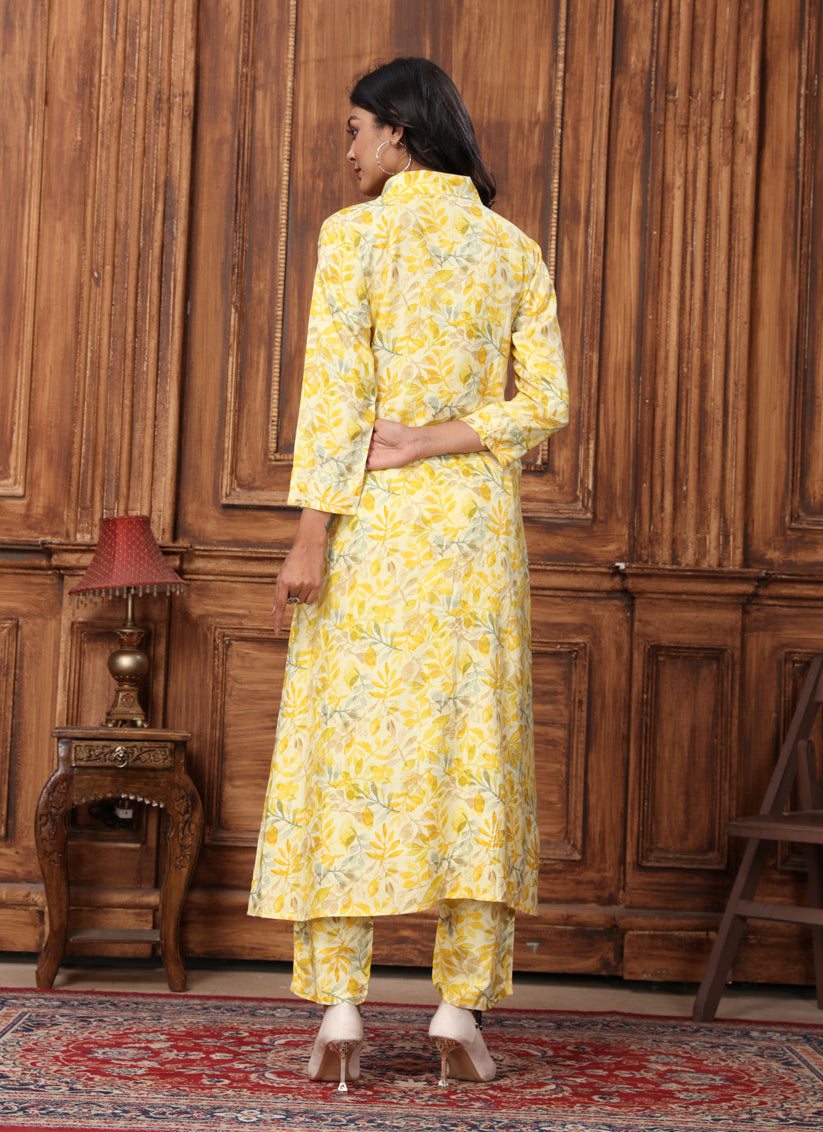 Lemon Yellow Rayon Printed Co-Ord Set