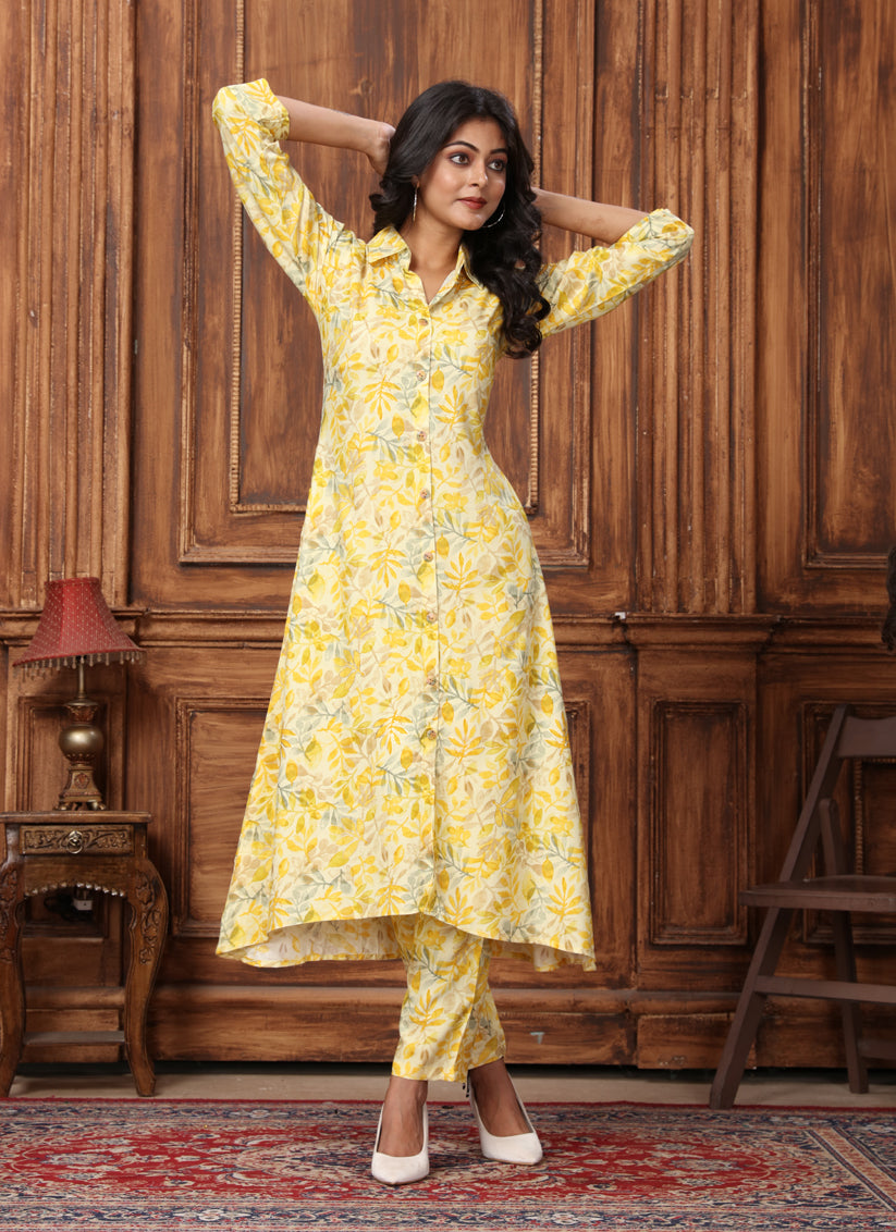 Lemon Yellow Rayon Printed Co-Ord Set