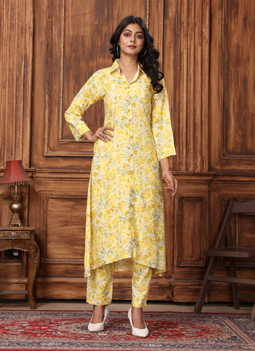 Lemon Yellow Rayon Printed Co-Ord Set