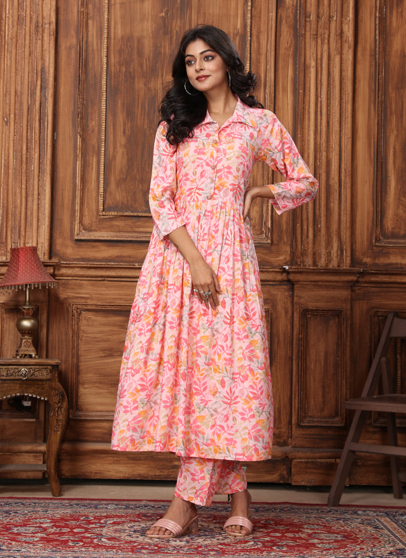 Blush Peach Rayon Printed Co-Ord Set