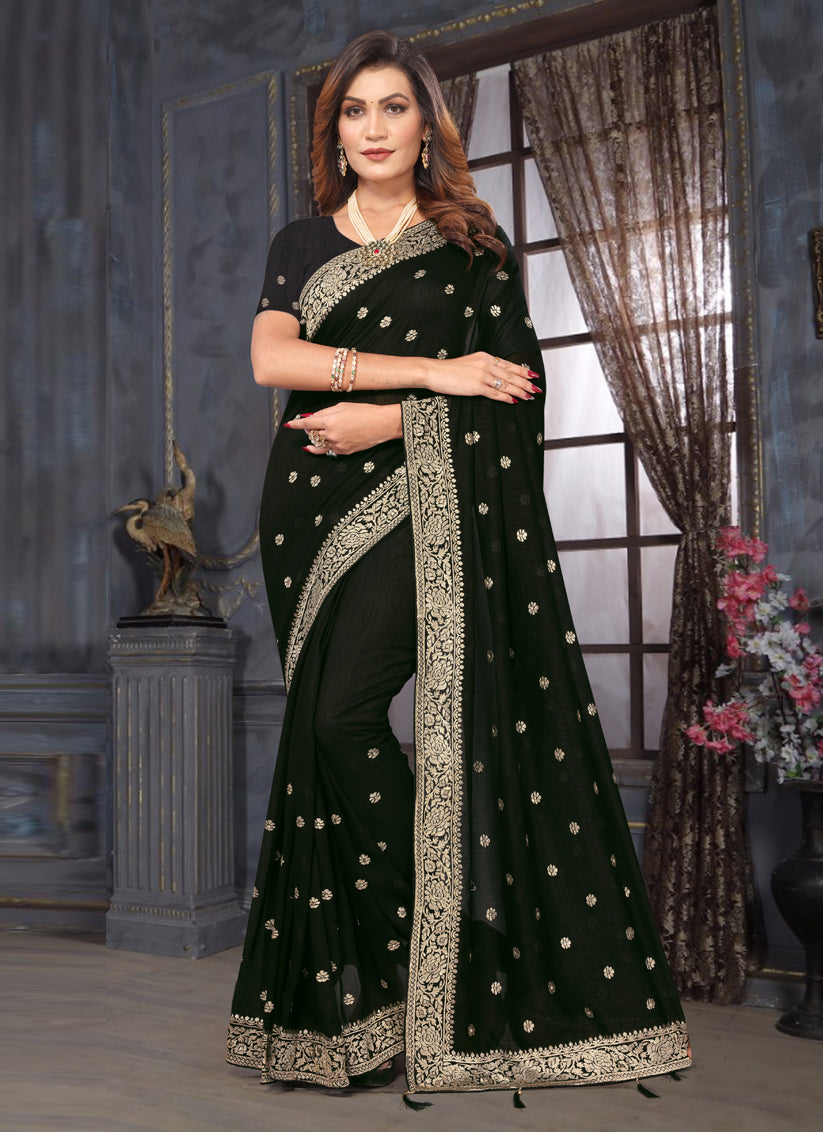 Black Silk Georgette Embroidered Saree