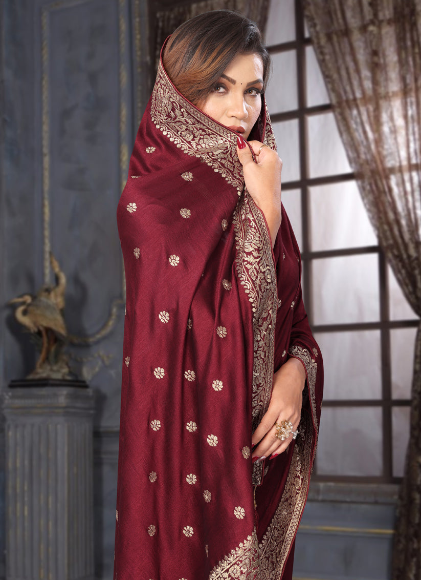 Maroon Silk Georgette Embroidered Saree