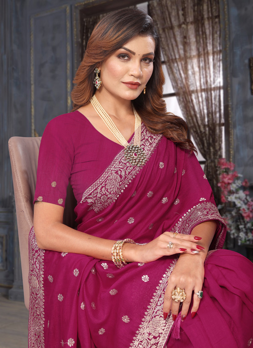 Magenta Silk Georgette Embroidered Saree