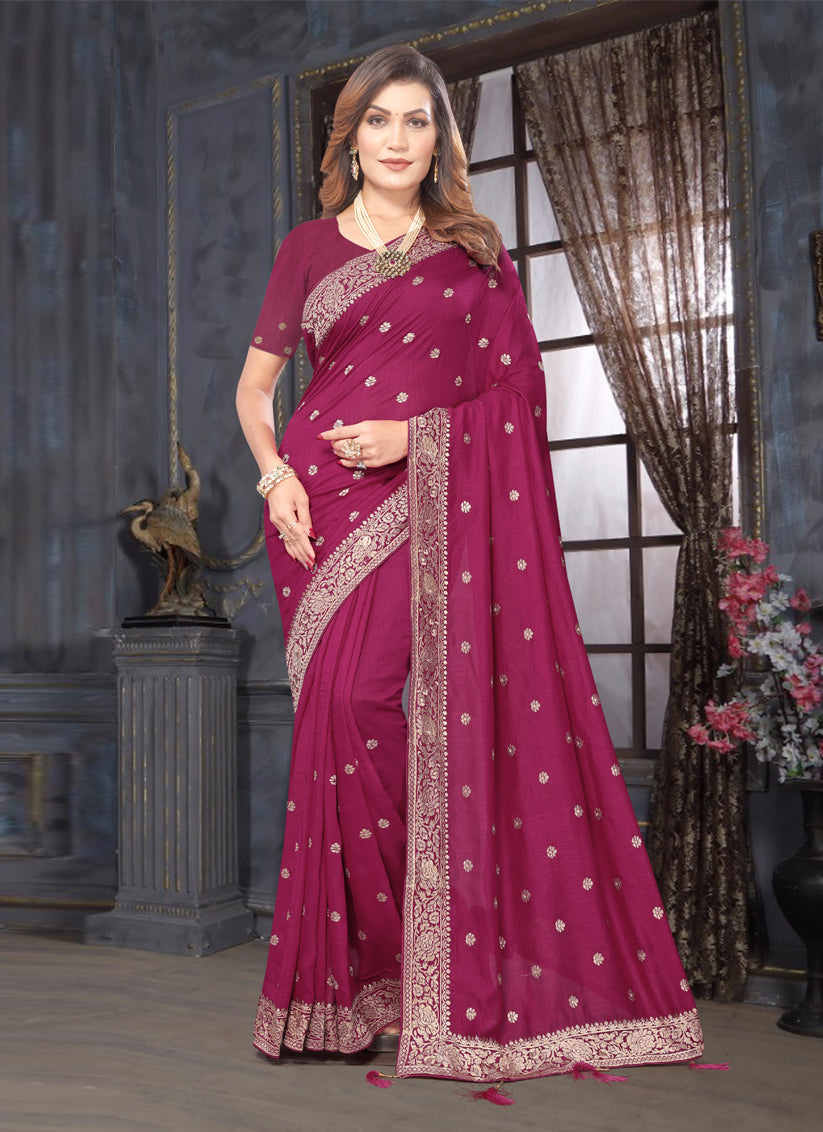 Magenta Silk Georgette Embroidered Saree