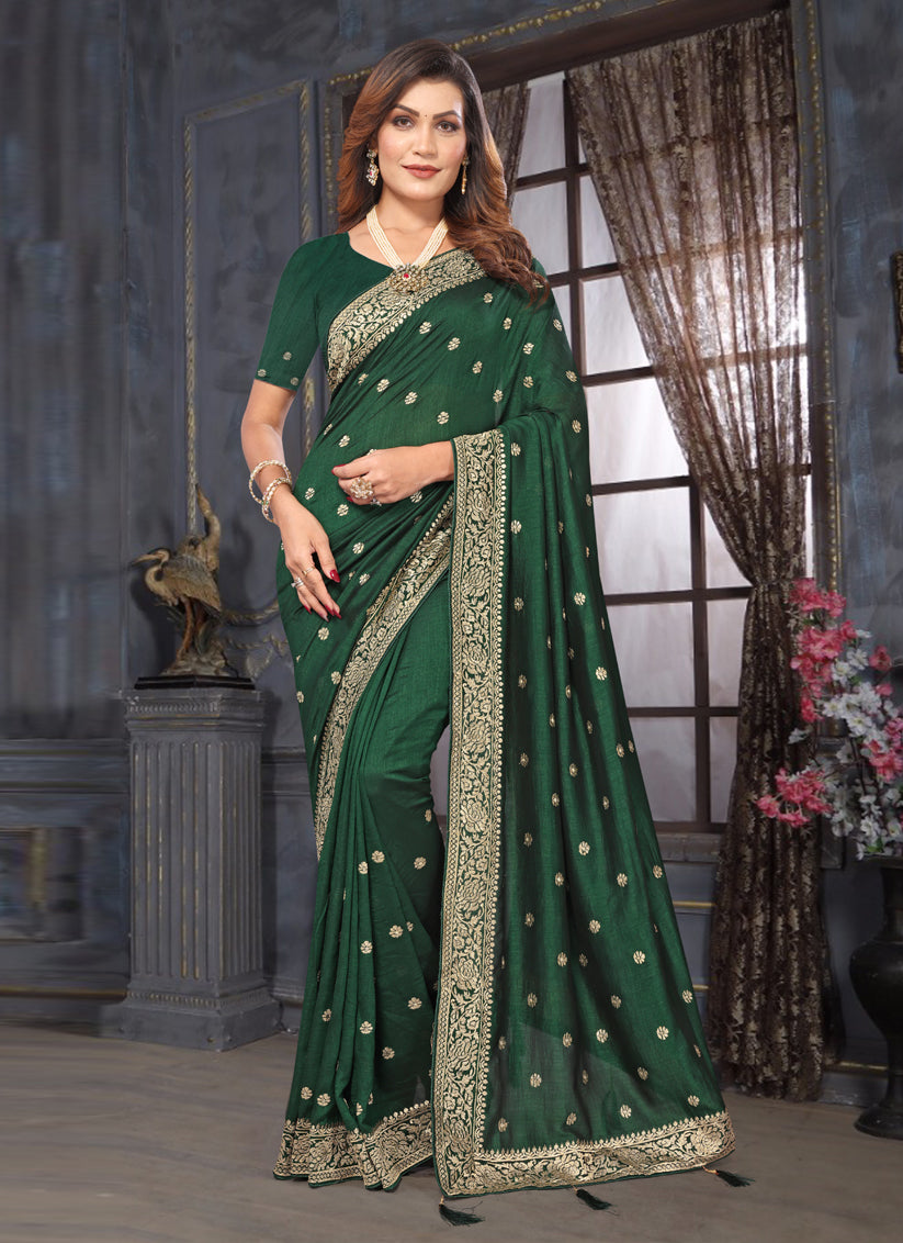 Bottle Green Silk Georgette Embroidered Saree