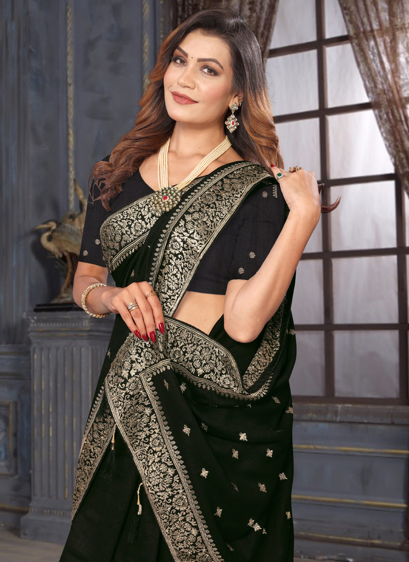 Black Silk Georgette Embroidered Saree