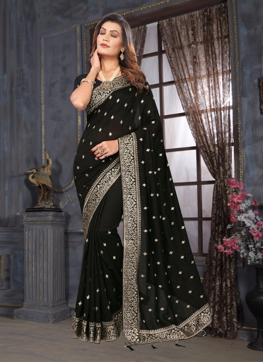 Black Silk Georgette Embroidered Saree