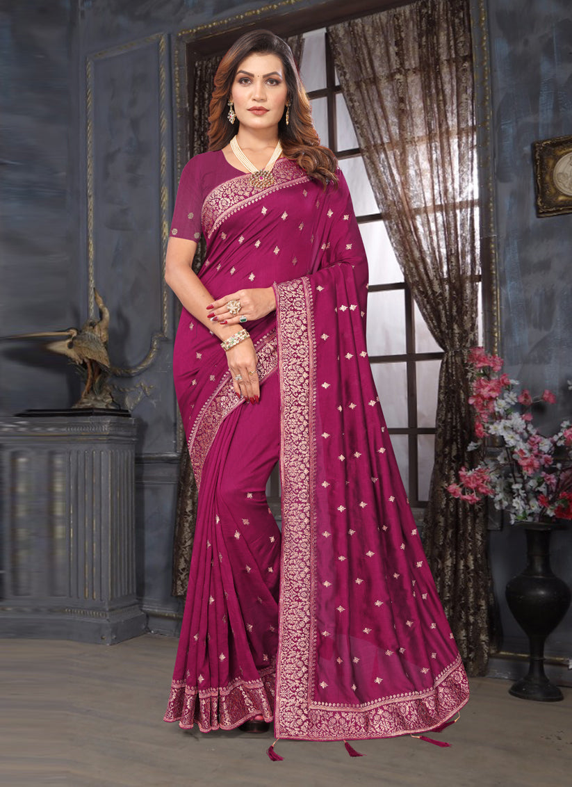 Magenta Silk Georgette Embroidered Saree