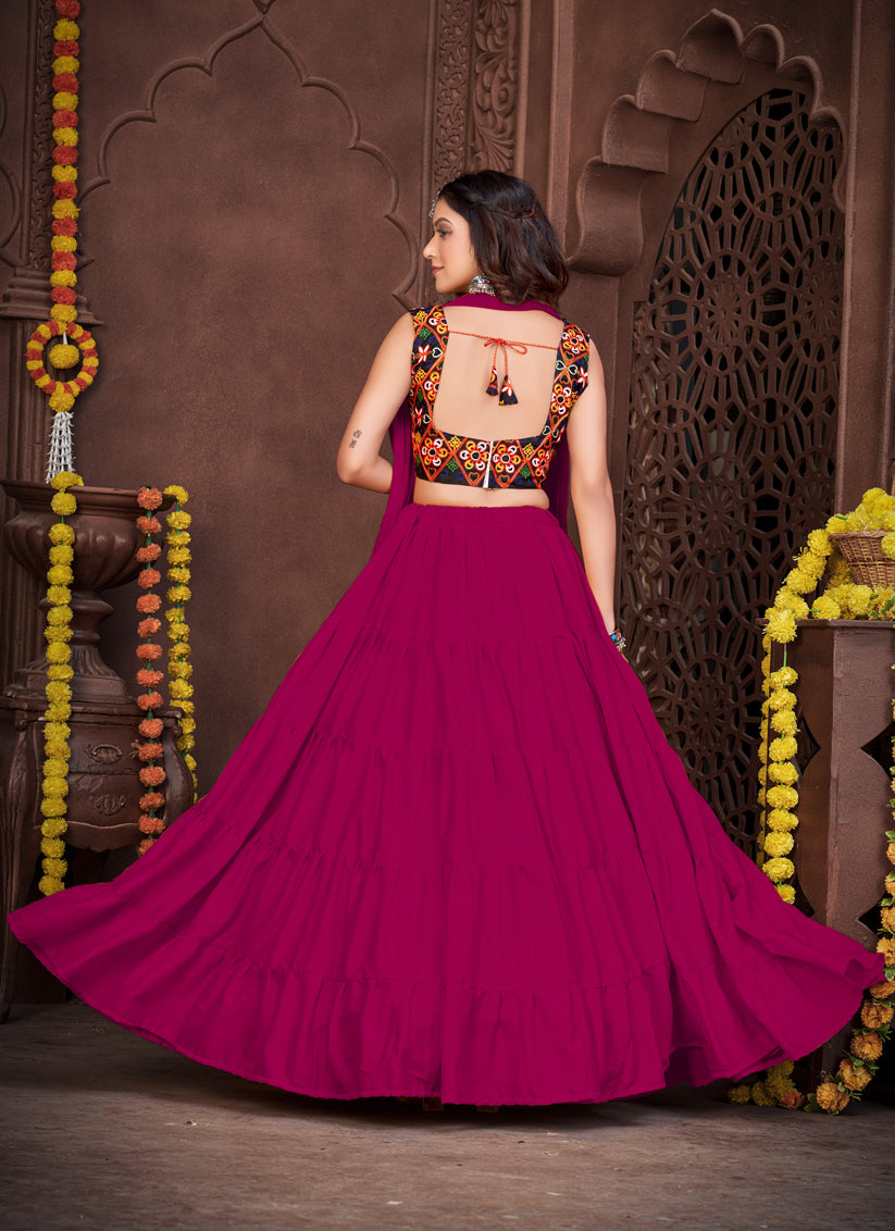 Magenta French Crepe Gamthi Work Navratri Special Chaniya Choli