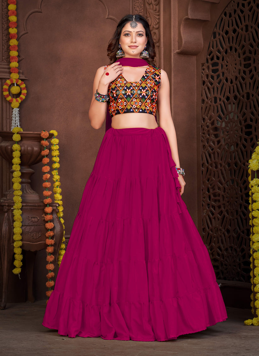 Magenta French Crepe Gamthi Work Navratri Special Chaniya Choli