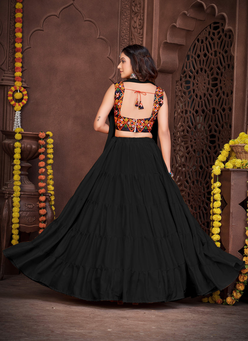 Black French Crepe Gamthi Work Navratri Special Chaniya Choli