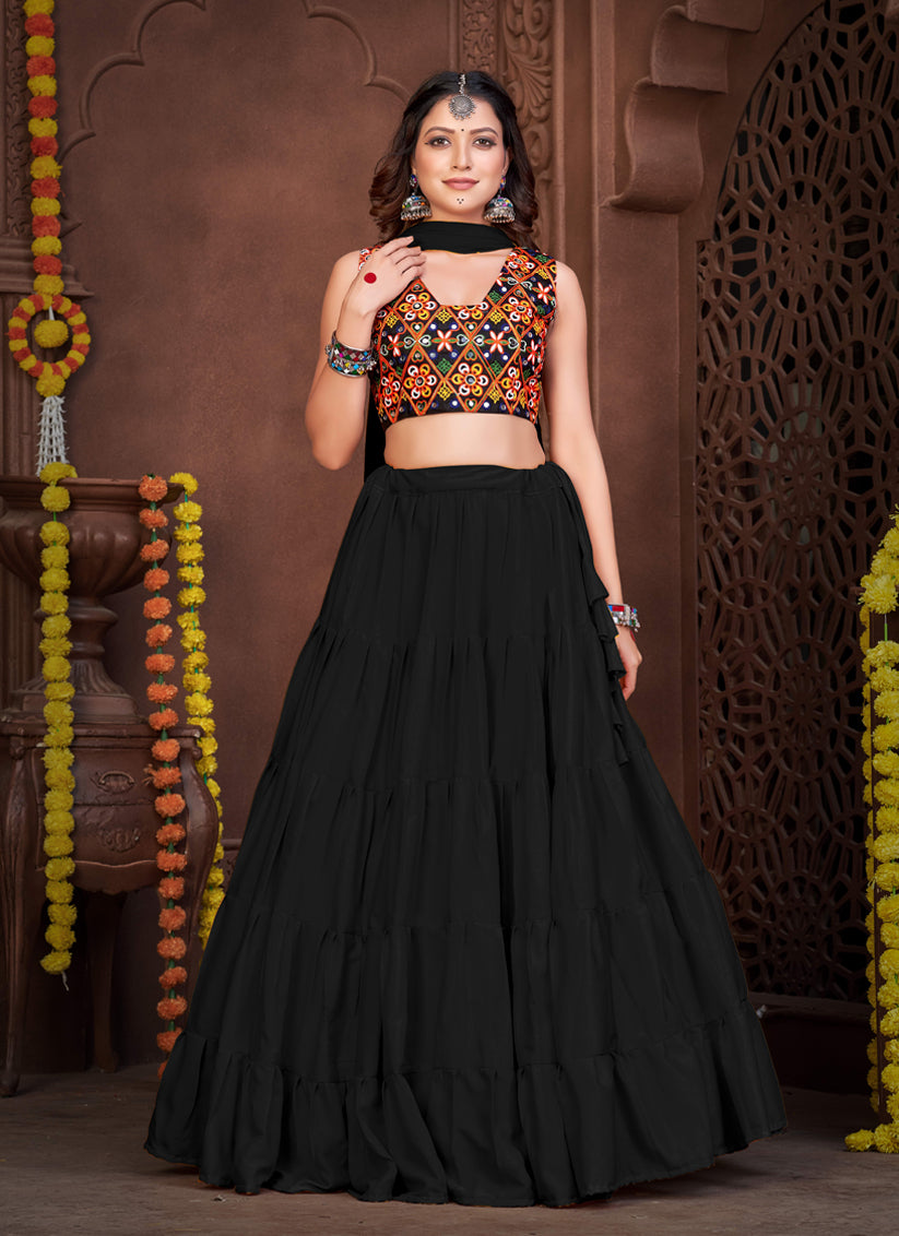 Black French Crepe Gamthi Work Navratri Special Chaniya Choli