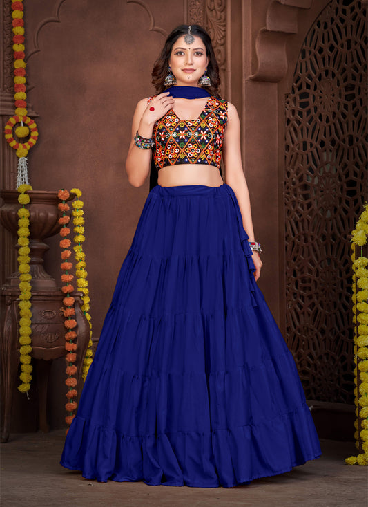 Indigo Blue French Crepe Gamthi Work Navratri Special Chaniya Choli