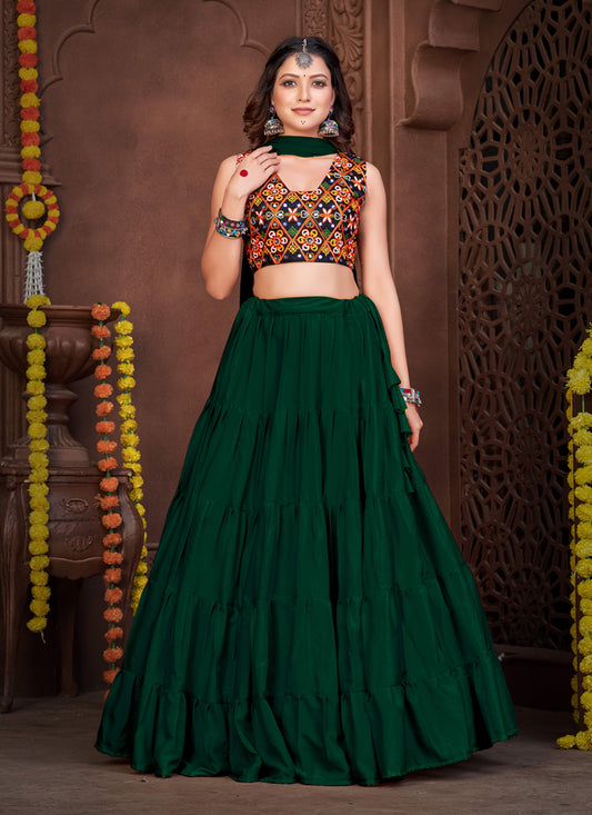 Bottle Green French Crepe Gamthi Work Navratri Special Chaniya Choli