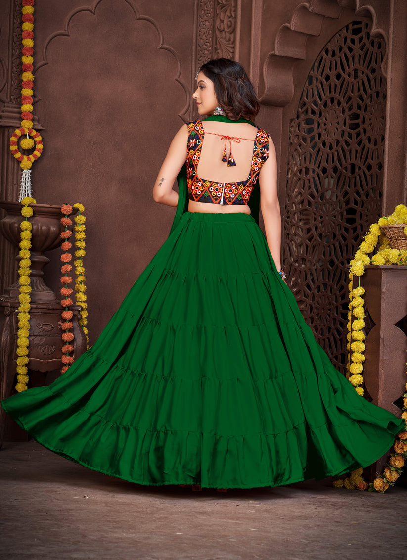 Forest Green French Crepe Gamthi Work Navratri Special Chaniya Choli