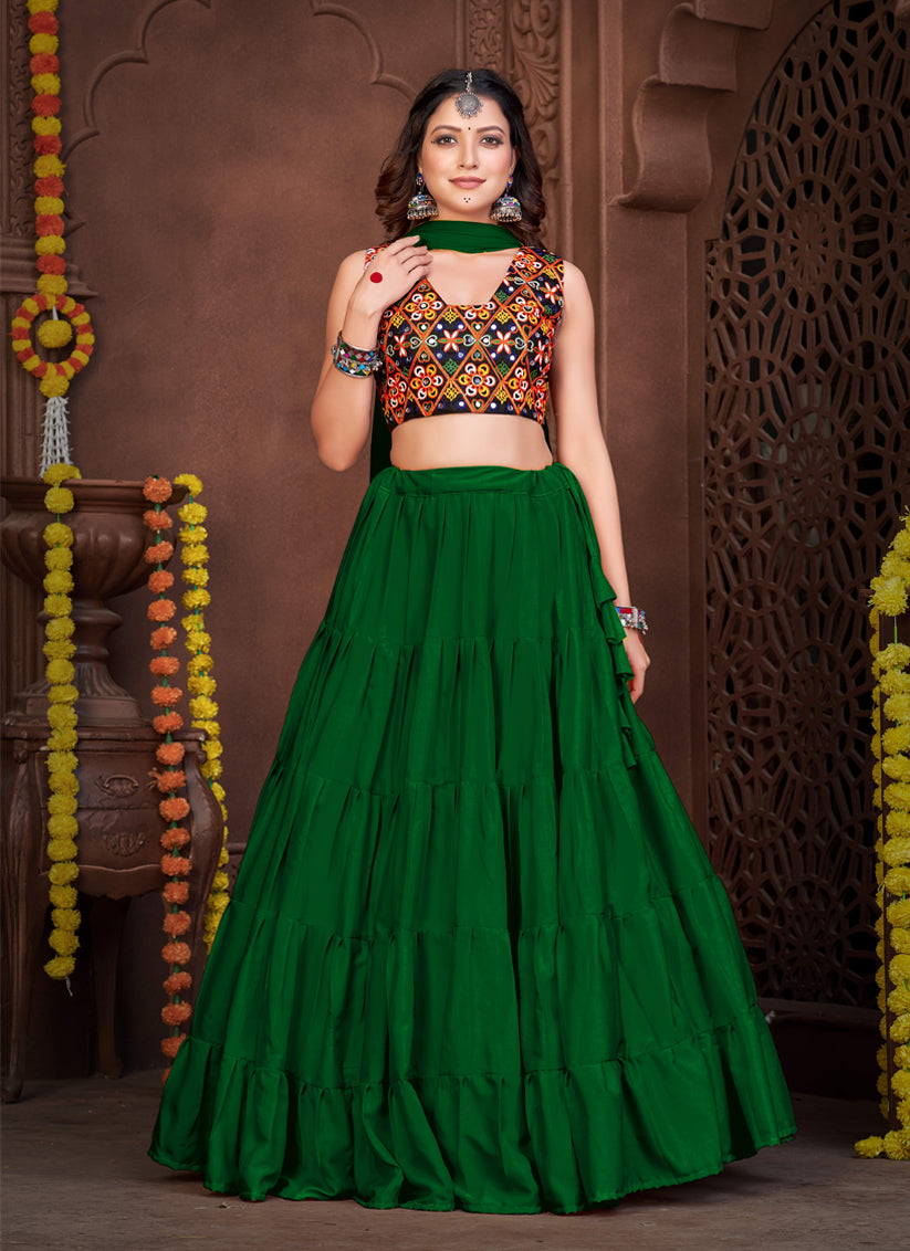 Forest Green French Crepe Gamthi Work Navratri Special Chaniya Choli