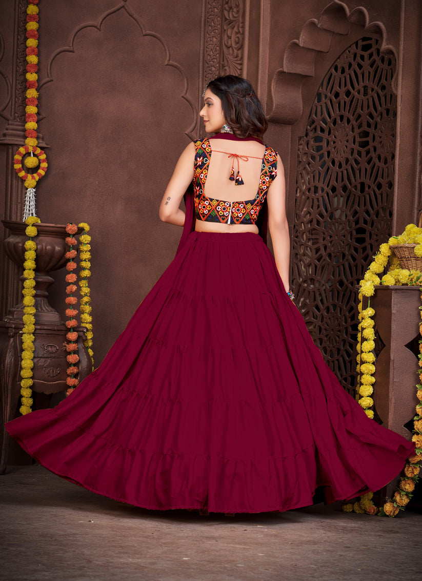 Maroon French Crepe Gamthi Work Navratri Special Chaniya Choli