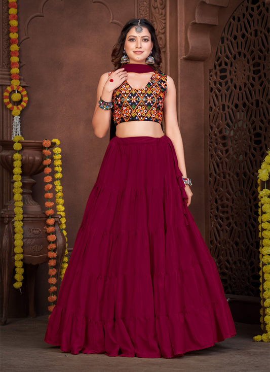 Maroon French Crepe Gamthi Work Navratri Special Chaniya Choli