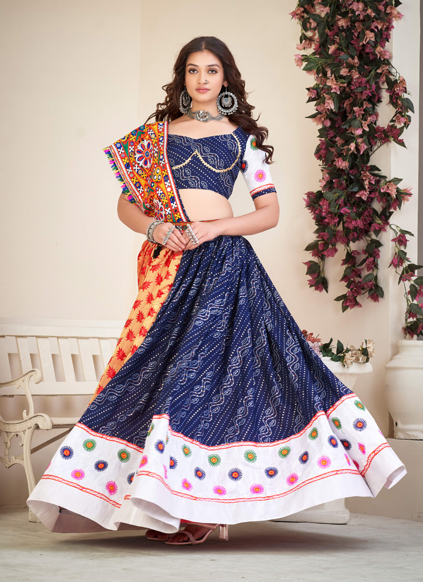 Navy Blue Cotton Silk Navratri Special Chaniya Choli