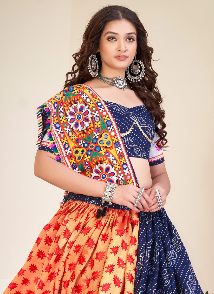 Navy Blue Cotton Silk Navratri Special Chaniya Choli